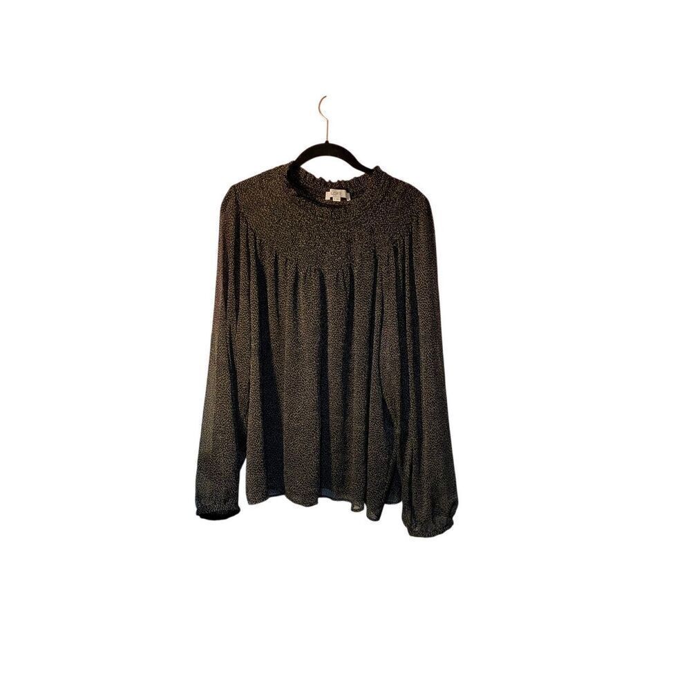 Loft women’s brown and black, semi sheer, long sleeve, blouse, size XL